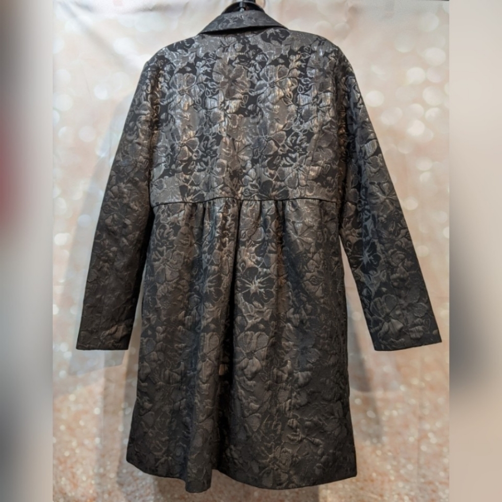 Shiny Embroidered Black Floral Emprire Dress Coat - Picture 2 of 7